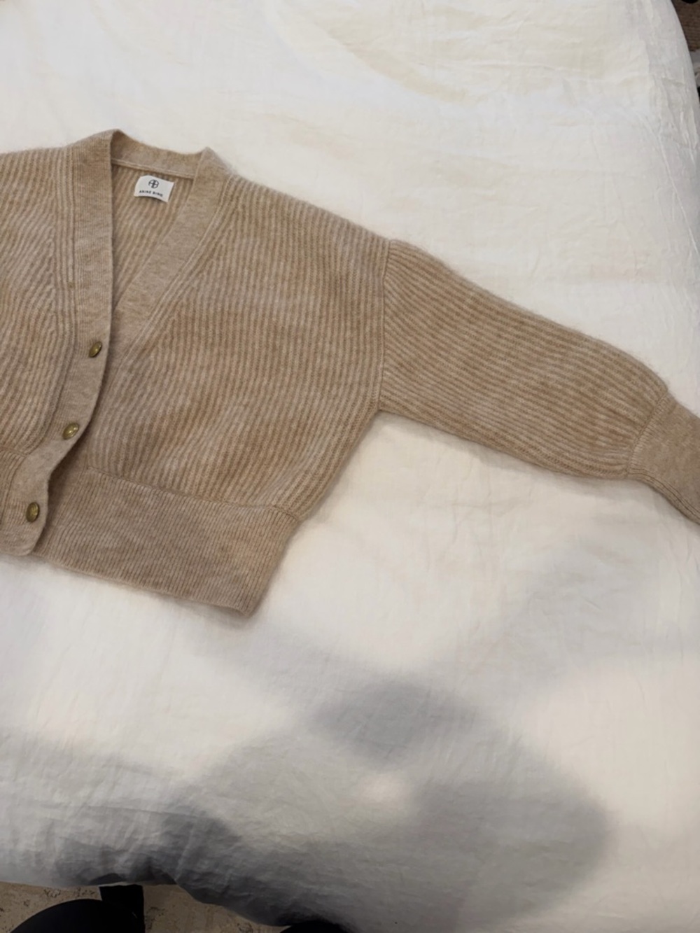 Anine Bing Maxwell Cardigan: mohair, gold buttons, oatmeal - Picture 8 of 13